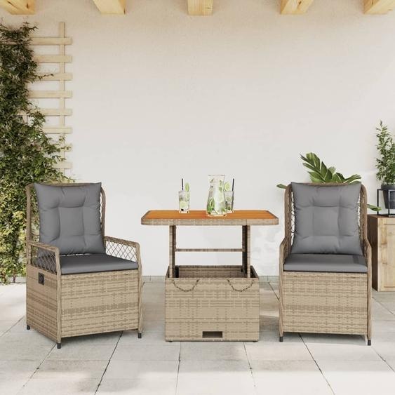 Maison Exclusive - Ensemble à manger de jardin et coussins 3 pcs Beige poly rotin