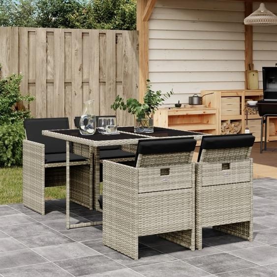 Maison Exclusive - Ensemble à manger de jardin et coussins 5 pcs gris clair rotin
