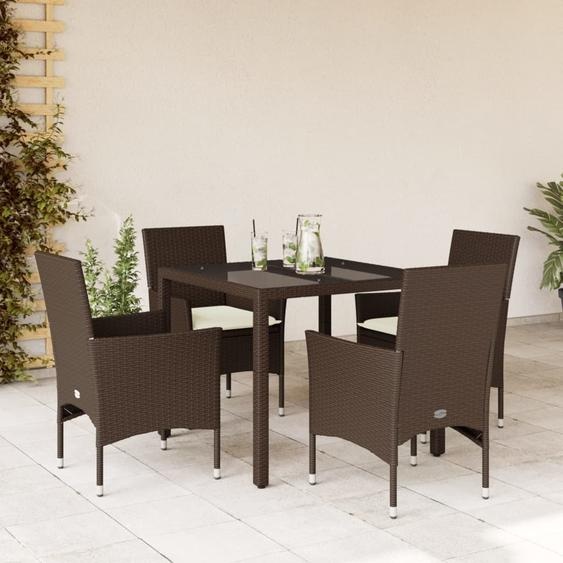 Maison Exclusive - Ensemble à manger de jardin et coussins 5pcs marron rotin verre