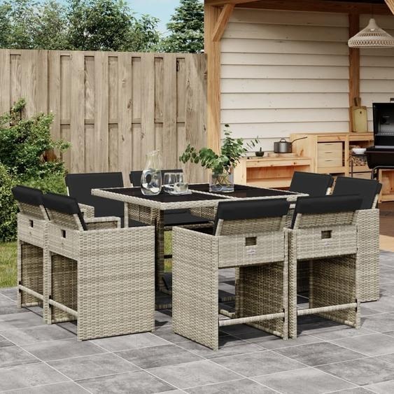 Maison Exclusive - Ensemble à manger de jardin et coussins 9 pcs gris clair rotin