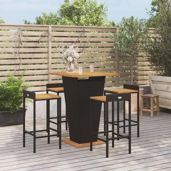 Maison Exclusive - Ensemble bar de jardin 5 pièces en polyrotin noir et bois dacacia massif