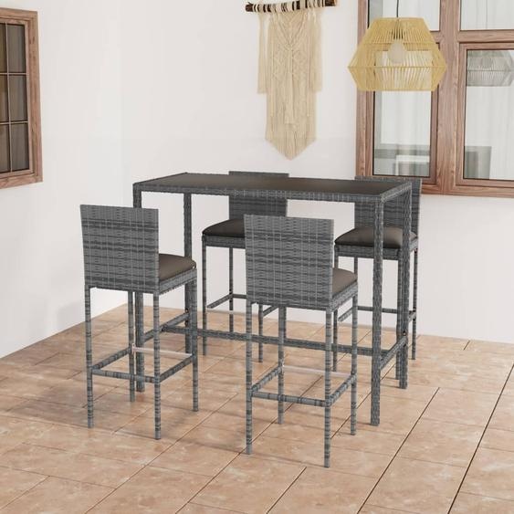 Maison Exclusive - Ensemble de bar de jardin 5 pcs et coussins Résine tressée Gris