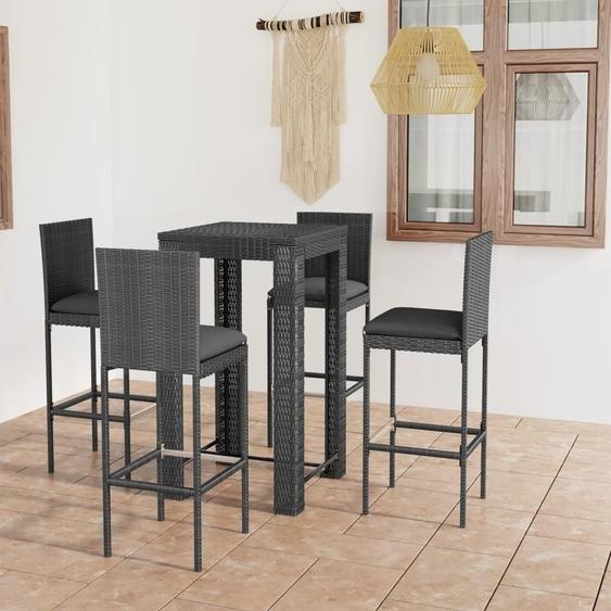 Maison Exclusive - Ensemble de bar dextérieur 5 pcs coussins Résine tressée Gris