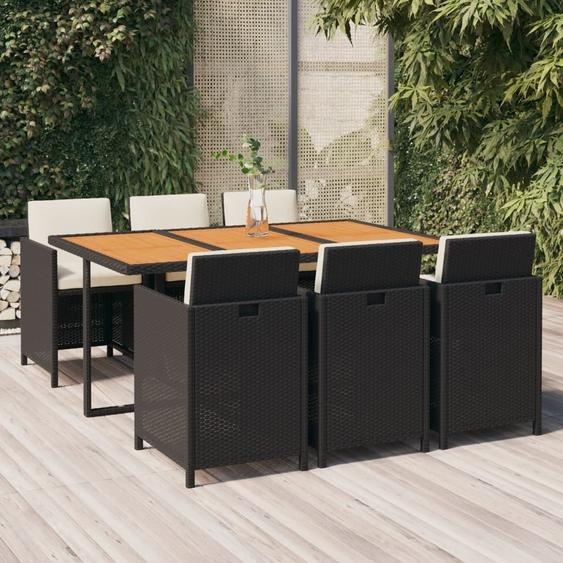 Maison Exclusive - Ensemble de salle à manger de jardin 7 pièces avec coussins en polyrotin noir