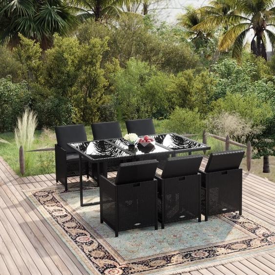 Maison Exclusive - Ensemble de salle à manger de jardin 7 pièces avec coussins en polyrotin noir