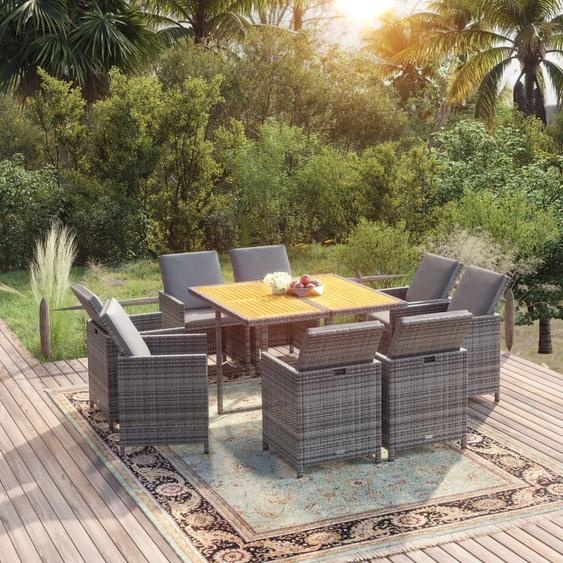 Maison Exclusive - Ensemble de salle à manger de jardin 9 pièces avec coussins en polyrotin gris