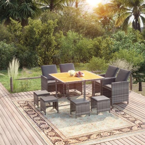 Maison Exclusive - Ensemble de salle à manger de jardin 9 pièces avec coussins en polyrotin gris