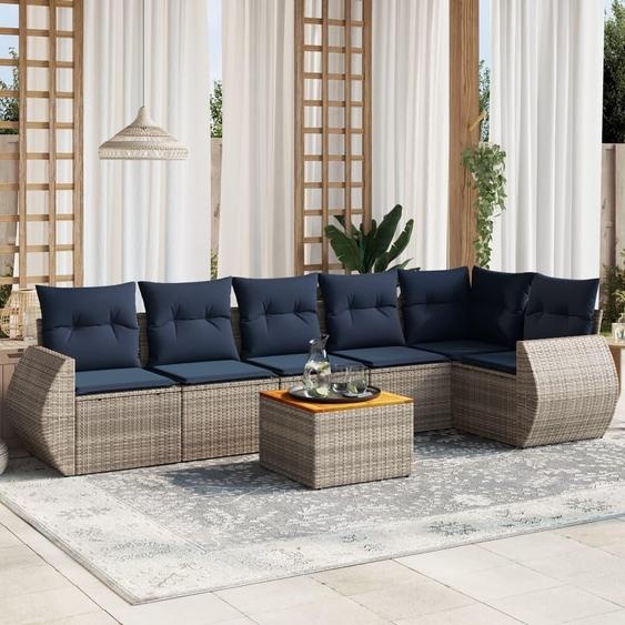 Maison Exclusive - Ensemble de salon de jardin 7 pièces avec coussins, gris, polyrotin