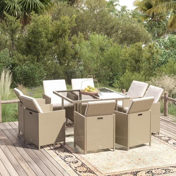 Maison Exclusive - Ensemble de salon de jardin 9 pièces avec coussins, en rotin synthétique beige