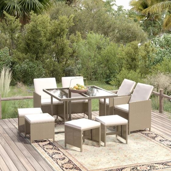Maison Exclusive - Ensemble de salon de jardin 9 pièces avec coussins, en rotin synthétique beige