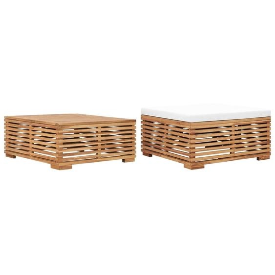 Maison Exclusive - Ensemble table de jardin et repose-pieds, coussin crème, teck massif