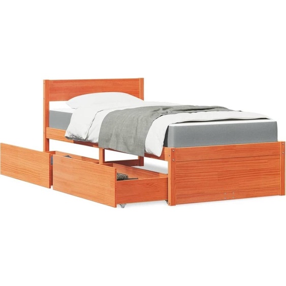 Maison Exclusive - Lit avec tiroirs/matelas cire marron 100x200 cm bois massif pin