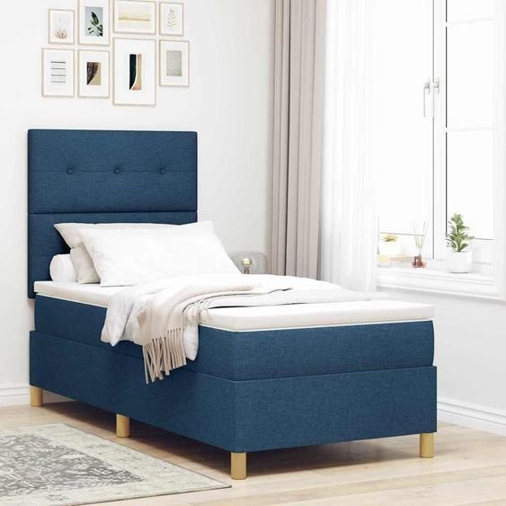 Maison Exclusive - Lit boxspring à LED avec tête de lit bleu 80 x 200 cm en tissu