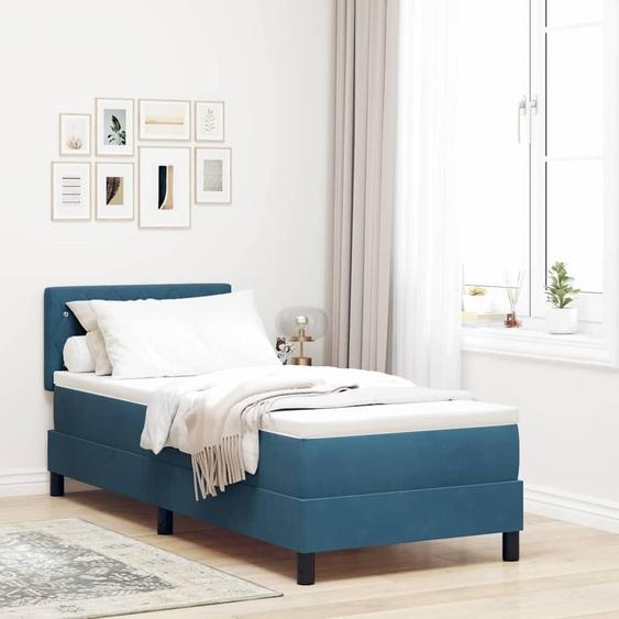 Maison Exclusive - Lit boxspring à LED avec tête de lit bleu foncé 80 x 200 cm, velours