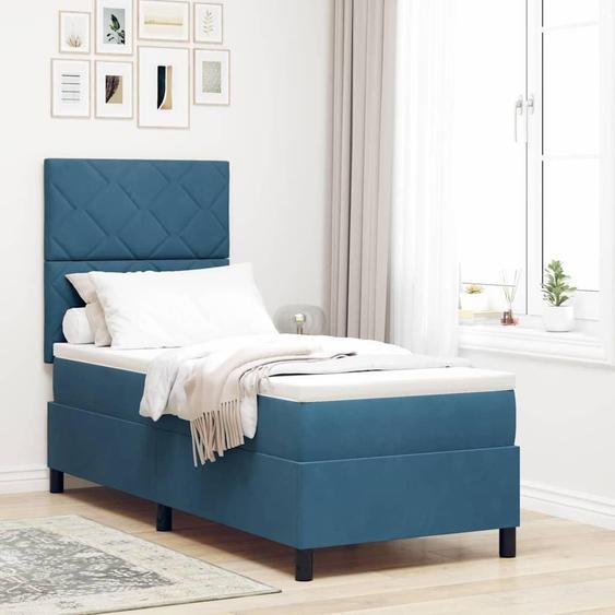 Maison Exclusive - Lit boxspring à LED avec tête de lit bleu foncé 80 x 200 cm, velours