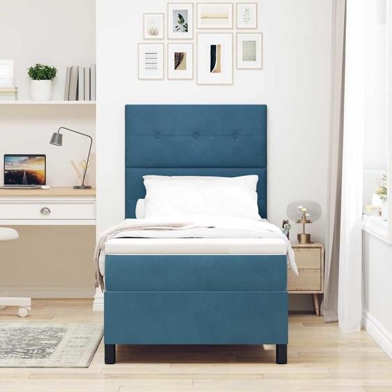 Maison Exclusive - Lit boxspring à LED avec tête de lit bleu foncé 80 x 200 cm, velours