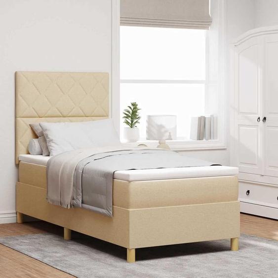 Maison Exclusive - Lit boxspring à LED avec tête de lit, couleur crème, 90 x 190 cm, tissu