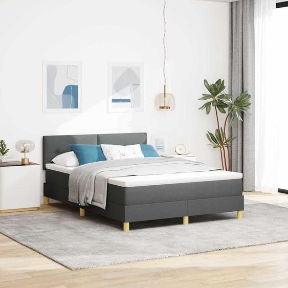 Maison Exclusive - Lit boxspring à LED avec tête de lit, gris foncé, 140 x 200 cm, tissu