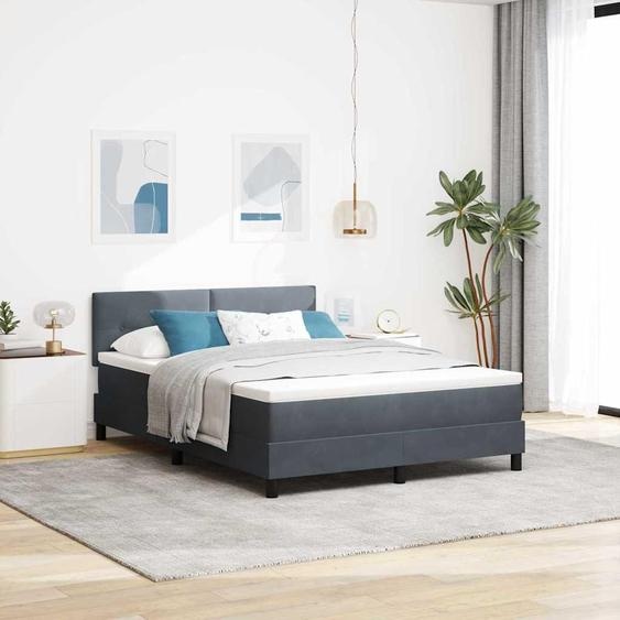 Maison Exclusive - Lit boxspring à LED avec tête de lit, gris foncé, 140 x 200 cm, velours