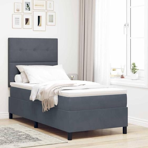 Maison Exclusive - Lit boxspring à LED avec tête de lit, gris foncé, 90 x 200 cm, velours
