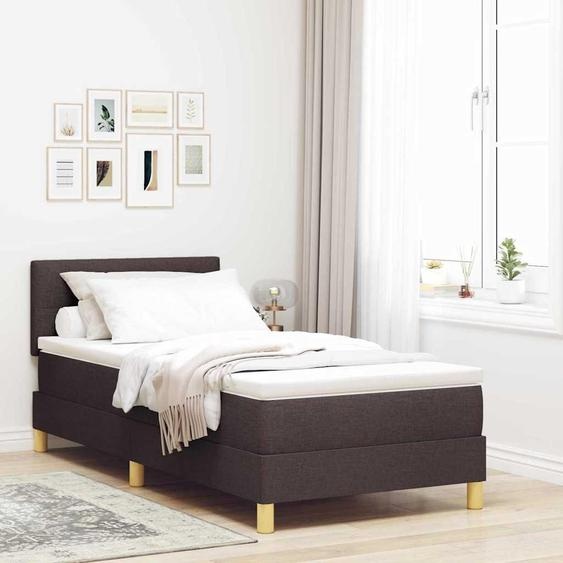 Maison Exclusive - Lit boxspring à LED avec tête de lit, marron foncé, 90 x 190 cm, tissu
