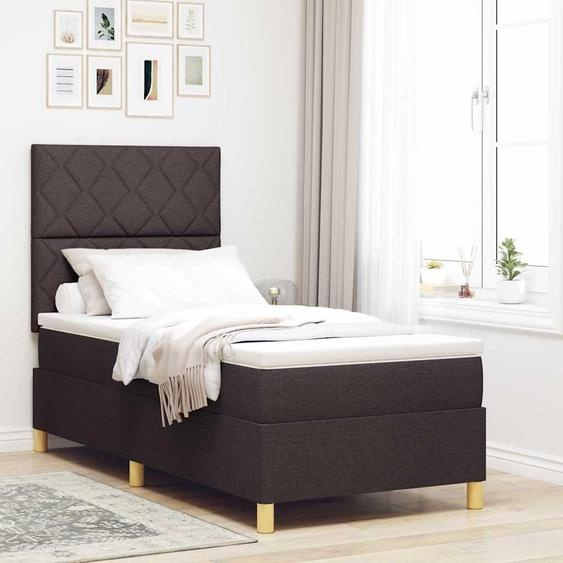 Maison Exclusive - Lit boxspring à LED avec tête de lit, marron foncé, 90 x 190 cm, tissu