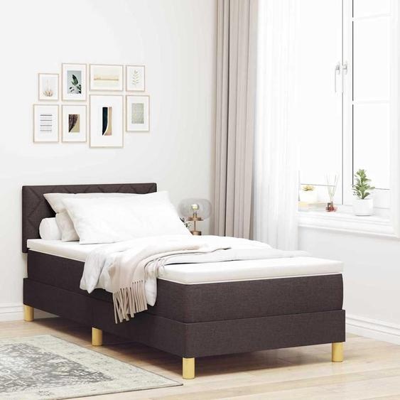 Maison Exclusive - Lit boxspring à LED avec tête de lit, marron foncé, 90 x 190 cm, tissu