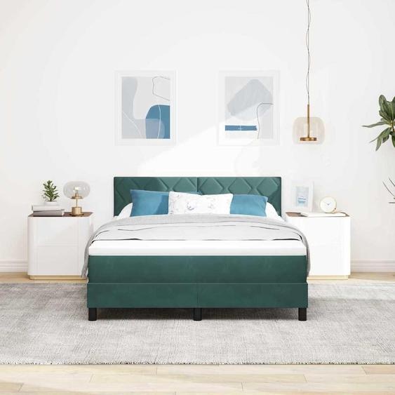 Maison Exclusive - Lit boxspring à LED avec tête de lit, vert foncé, 140 x 190 cm, velours