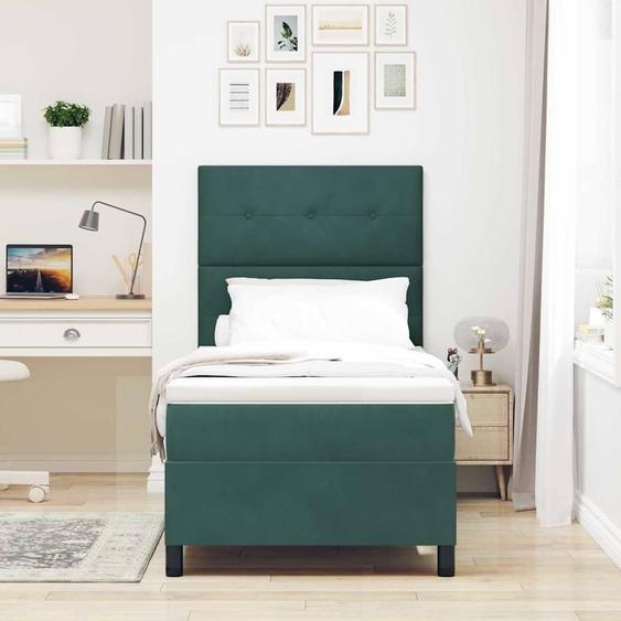 Maison Exclusive - Lit boxspring à LED avec tête de lit, vert foncé, 80 x 200 cm, velours