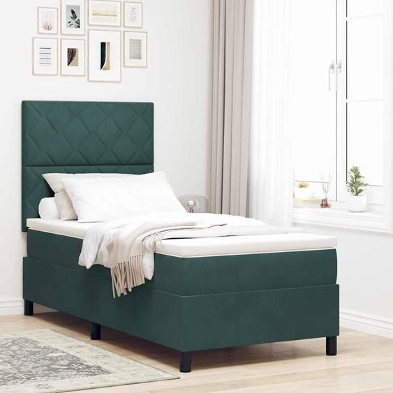Maison Exclusive - Lit boxspring à LED avec tête de lit, vert foncé, 90 x 190 cm, velours