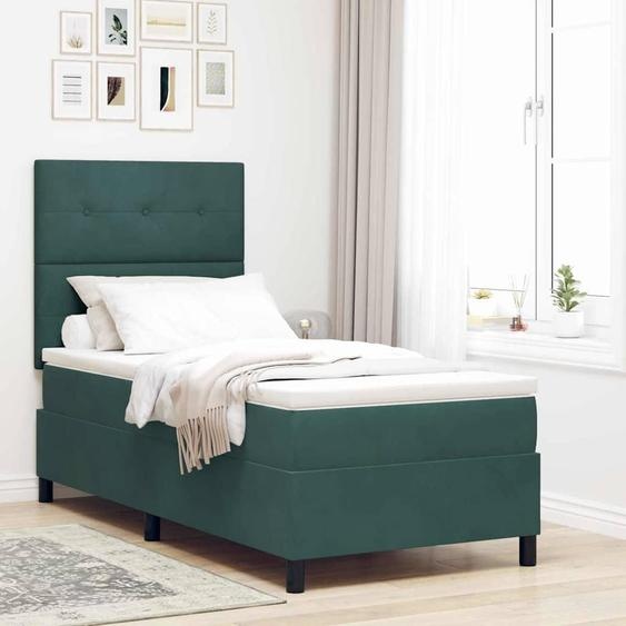 Maison Exclusive - Lit boxspring à LED avec tête de lit, vert foncé, 90 x 200 cm, velours