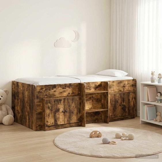 Maison Exclusive - Lit coffre avec armoire et porte, en chêne fumé (3 pièces)
