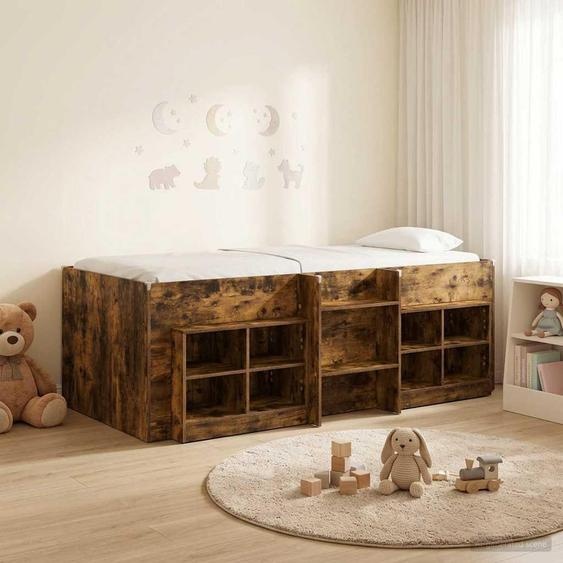 Maison Exclusive - Lit coffre avec étagères intégrées et armoire, en chêne fumé