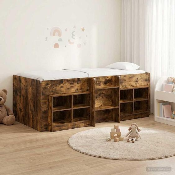 Maison Exclusive - Lit coffre avec étagères intégrées et armoire, en chêne fumé