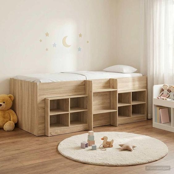 Maison Exclusive - Lit coffre en loft avec armoire, en bois imitation chêne Sonoma (3 pièces)