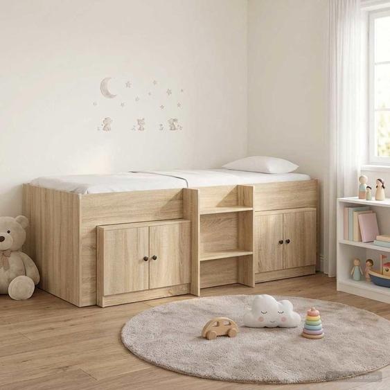 Maison Exclusive - Lit coffre en loft avec armoire, en bois imitation chêne Sonoma (3 pièces)