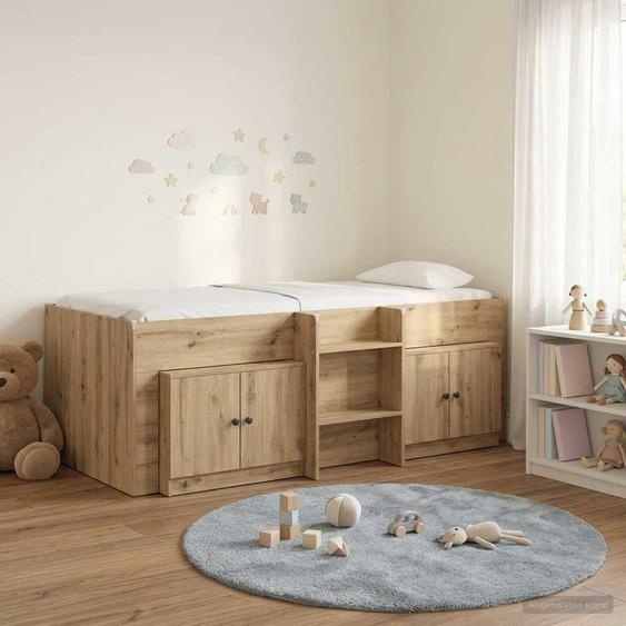 Maison Exclusive - Lit coffre en loft avec armoire, en bois stratifié chêne artisanal (3 pièces)