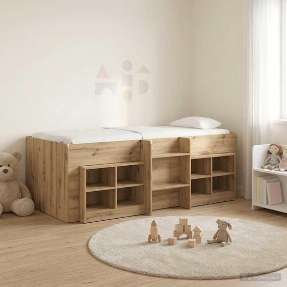 Maison Exclusive - Lit coffre en loft avec armoire, en bois stratifié chêne artisanal (3 pièces)