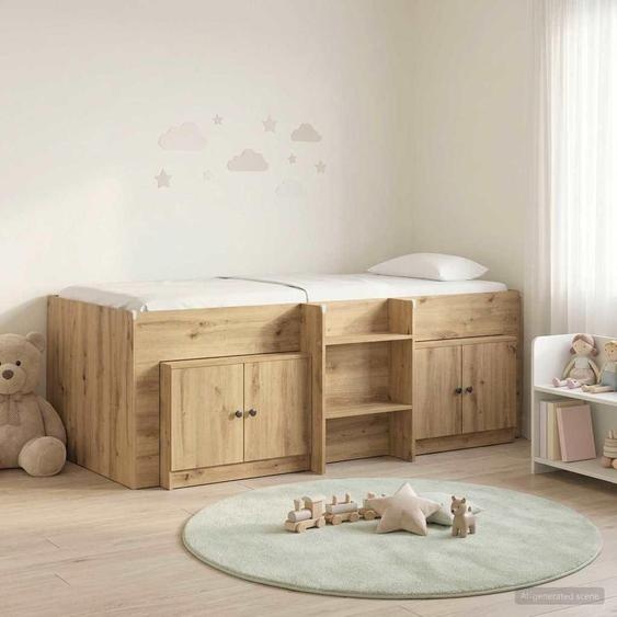 Maison Exclusive - Lit coffre en loft avec armoire, en bois stratifié chêne artisanal (3 pièces)