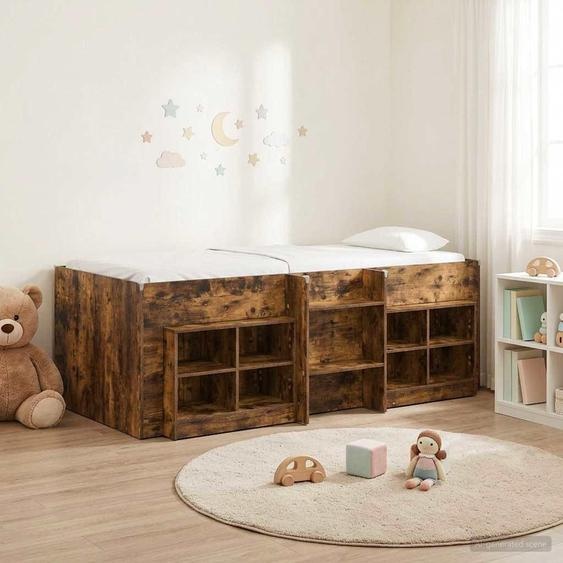 Maison Exclusive - Lit coffre en loft avec armoire, en bois stratifié chêne fumé (3 pièces)