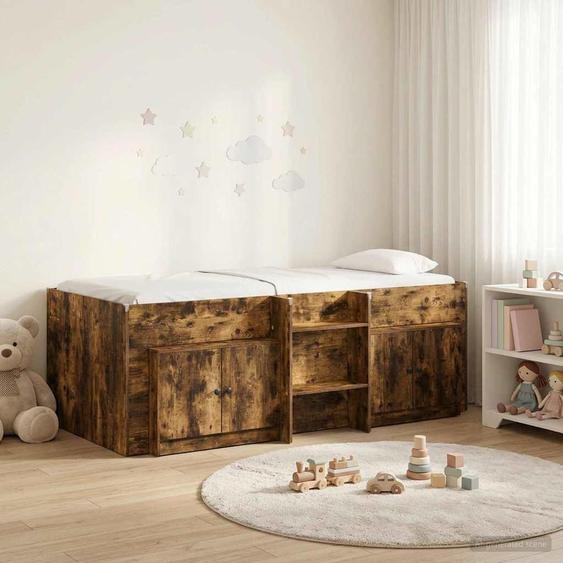Maison Exclusive - Lit coffre en loft avec armoire, en bois stratifié chêne fumé (3 pièces)
