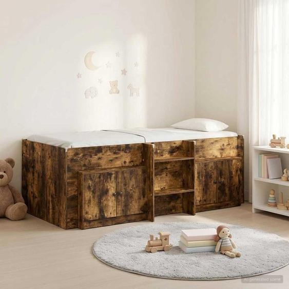 Maison Exclusive - Lit coffre en loft avec armoire, en bois stratifié chêne fumé (3 pièces)