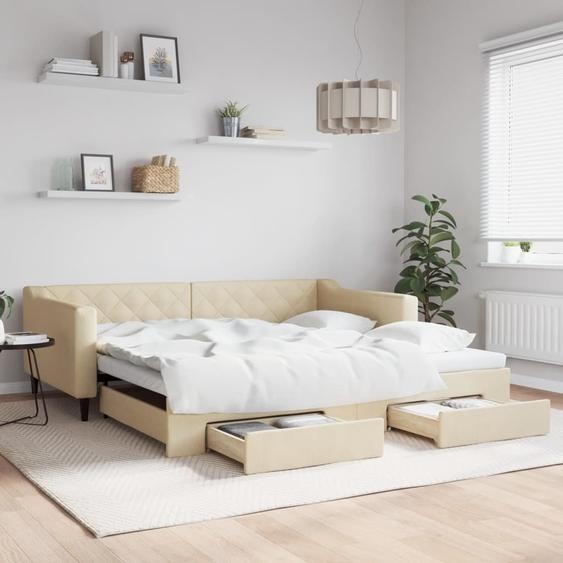 Maison Exclusive - Lit de jour convertible avec tiroirs, couleur crème, 100 x 200 cm, tissu