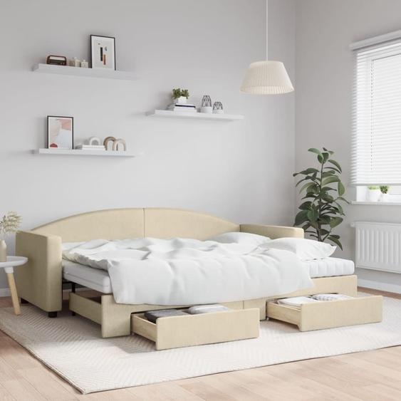 Maison Exclusive - Lit de jour convertible avec tiroirs, couleur crème, 80 x 200 cm, tissu