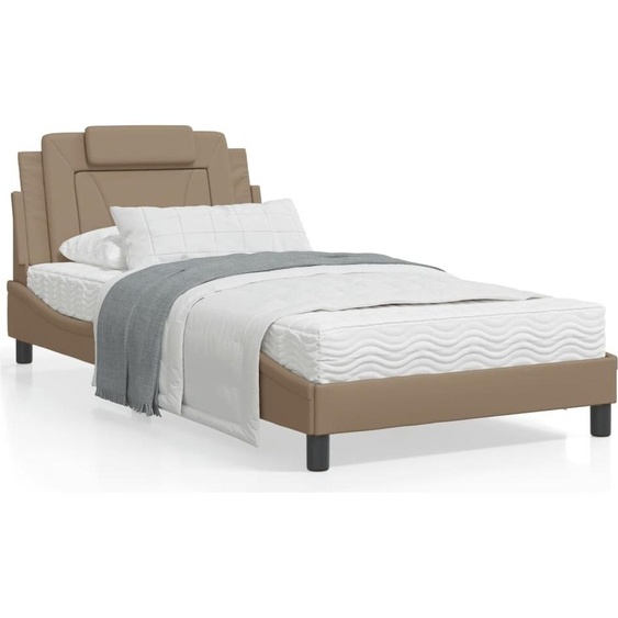 Lit Viana de luxe, avec matelas cappuccino, dimensions 100x200 cm, revêtement en similicuir