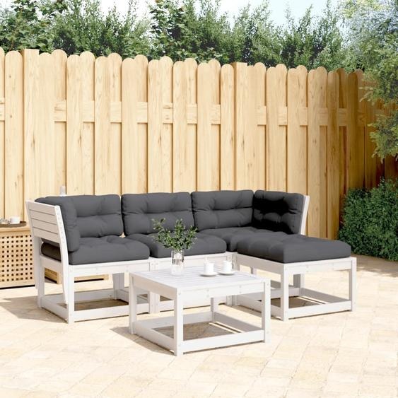 Maison Exclusive - Salon de jardin 4 pcs avec coussins blanc bois de pin massif