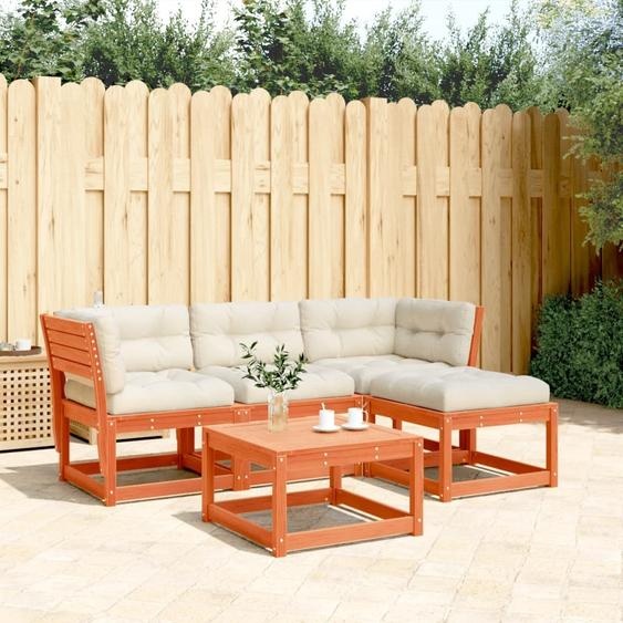 Maison Exclusive - Salon de jardin 4 pcs avec coussins cire marron bois pin massif