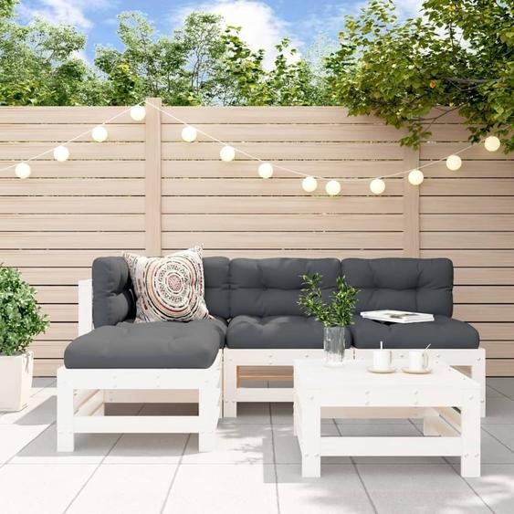 Maison Exclusive - Salon de jardin 5 pcs avec coussins blanc bois massif