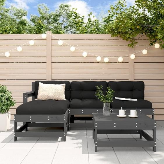 Maison Exclusive - Salon de jardin 5 pcs avec coussins gris bois massif