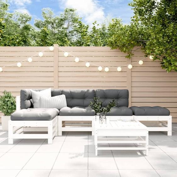 Maison Exclusive - Salon de jardin 6 pcs avec coussins blanc bois massif